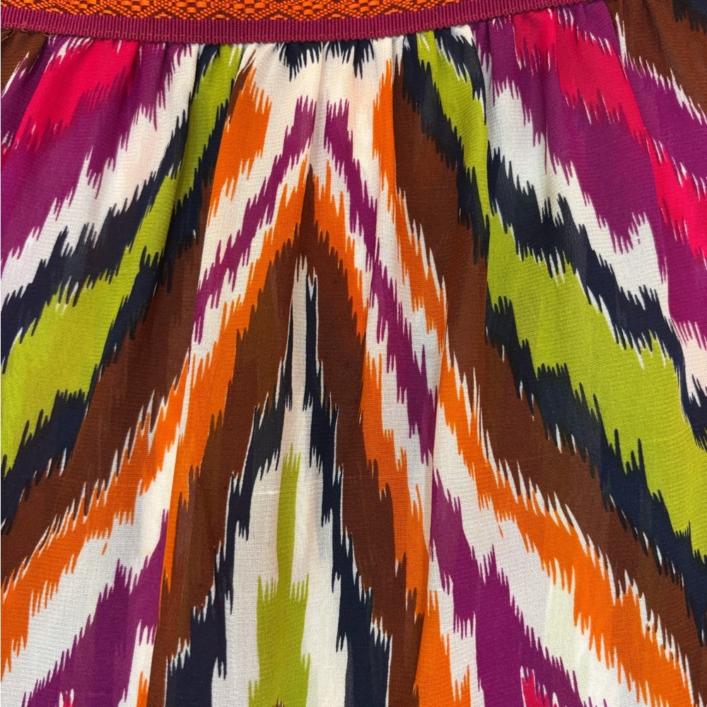 Women Silk Trina Turk butterfly puff sleeves top in multi-color 100% silk Size M - Picture 8 of 9